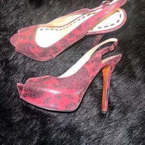 Stylish Red Peep-Toe Slingback Heels